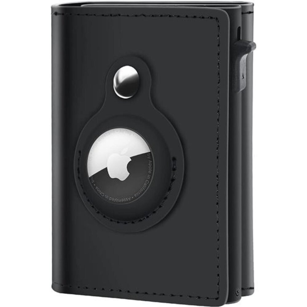 Mens Leather AirTag Wallet RFID Credit Card Holder Slim Minimalist Wallet Black